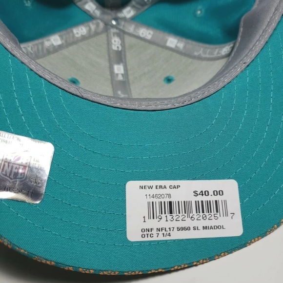 Miami Dolphins New Era Official NFL Sideline Fitted Aqua Cap Hat Men's 7-1/4 New - Picture 5 of 6